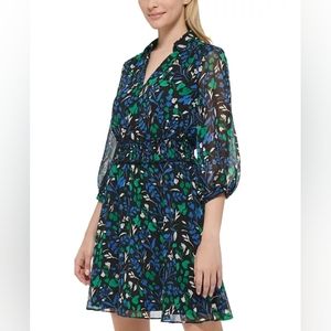 NWT Karl Lagerfeld Paris Women's V-Neck Printed A-Line Dress